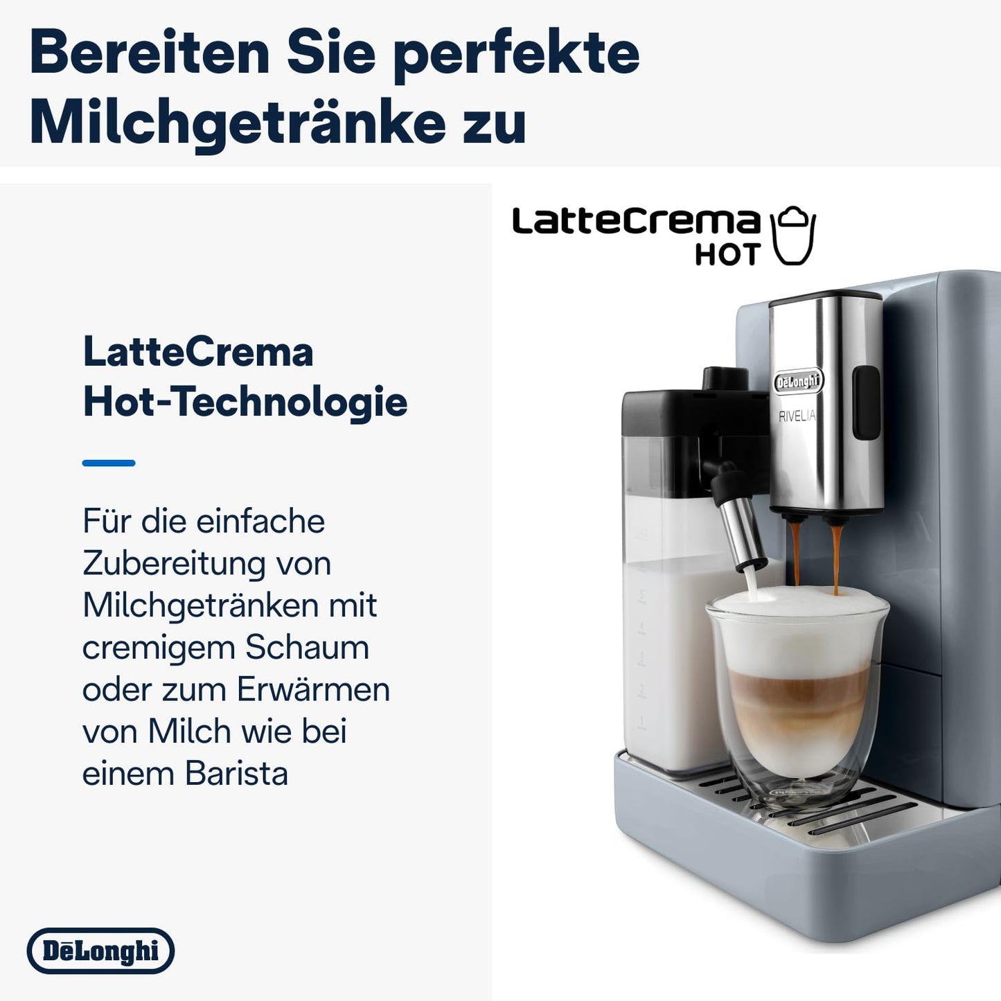 De'Longhi Rivelia EXAM440.55.W Kaffeevollautomat, LatteCrema Milchsystem, Wechselbarer Bohnenbehälter, 16 Getränke