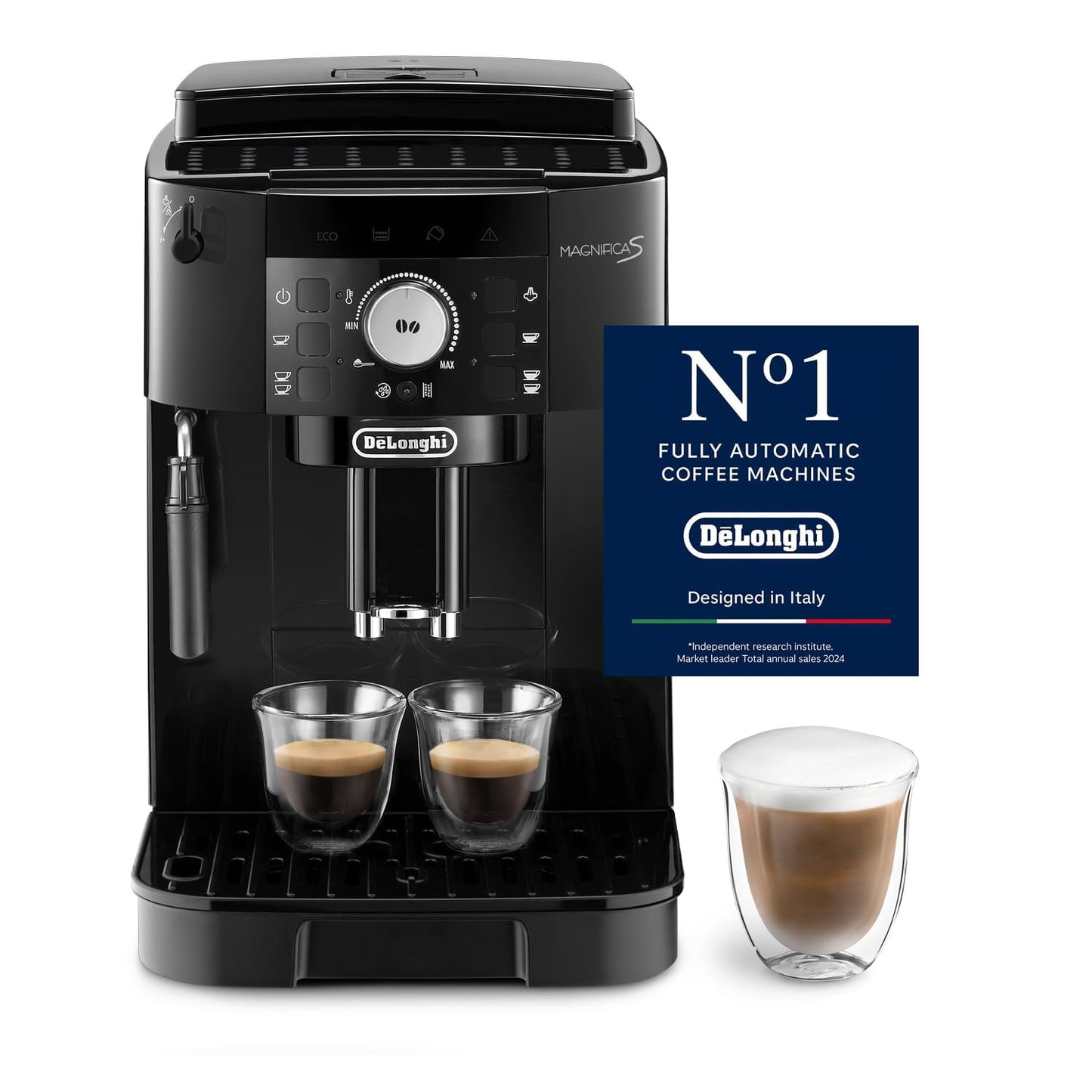 De'Longhi Magnifica S ECAM 22.110.B Kaffeevollautomat, Milchaufschäumer, Direktwahltasten, 2-Tassen-Funktion, 1,8 L Wassertank, Schwarz/Silber