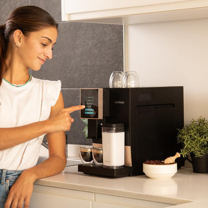 Cecotec Cremmaet Compactccino Kaffeevollautomat, 19 Bar, Thermoblock, Bohnenmahlwerk 150 g, 1,1 L Wassertank, 400 ml Milchbehälter, Black Rose