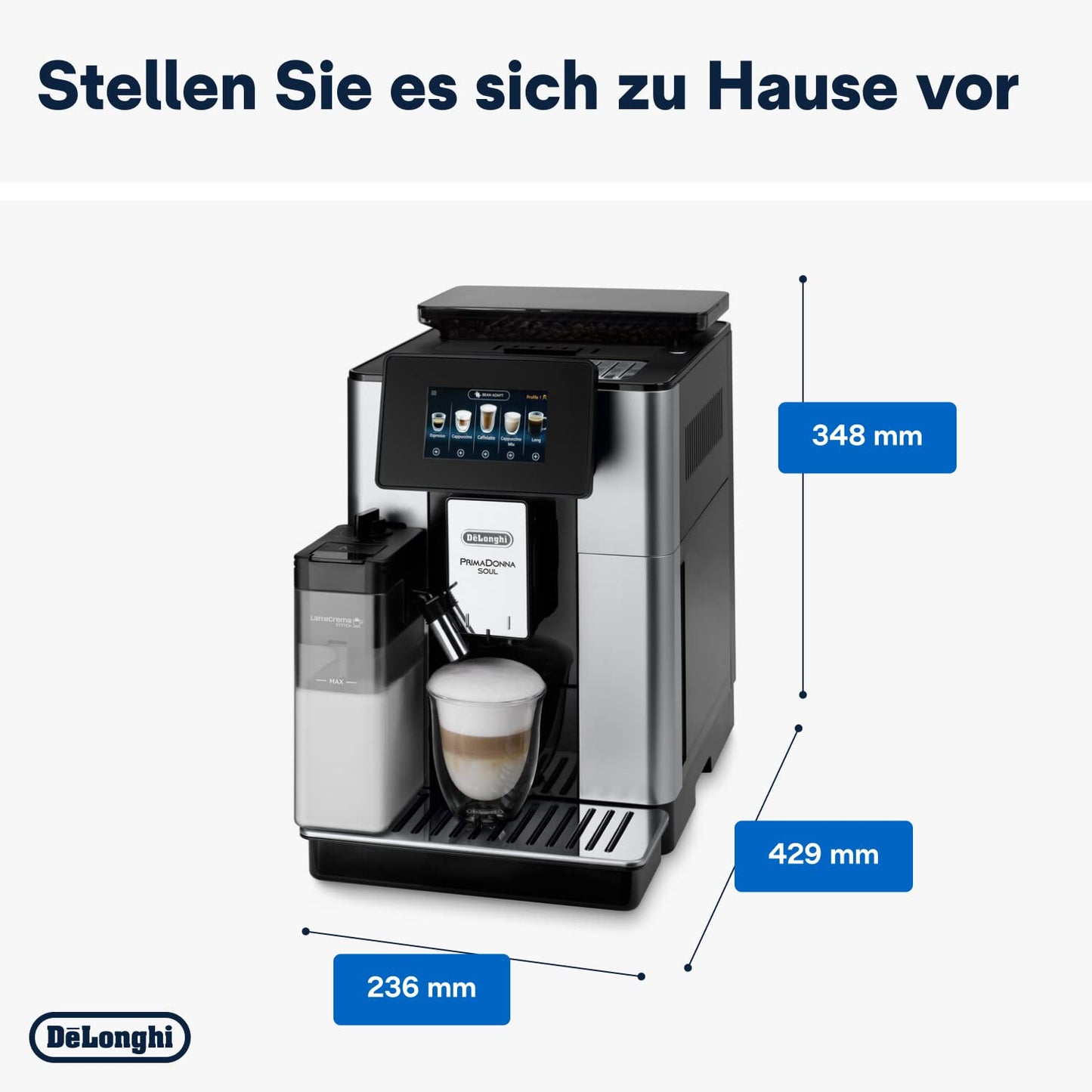 De'Longhi PrimaDonna Soul ECAM 612.55.SB – Vollautomatische Kaffeemaschine, LatteCrema-Milchsystem, Bean Adapt, 18 Rezepte