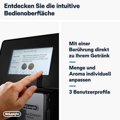 De'Longhi PrimaDonna Soul ECAM 612.55.SB – Vollautomatische Kaffeemaschine, LatteCrema-Milchsystem, Bean Adapt, 18 Rezepte