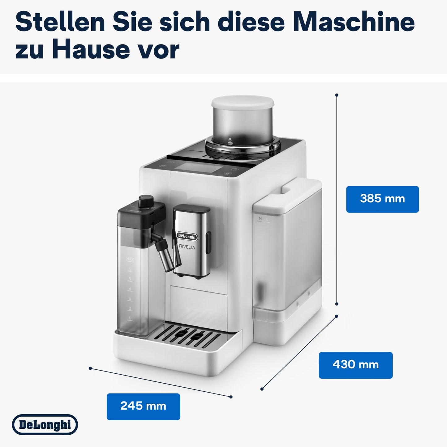 De'Longhi Rivelia EXAM440.55.W Kaffeevollautomat, LatteCrema Milchsystem, Wechselbarer Bohnenbehälter, 16 Getränke