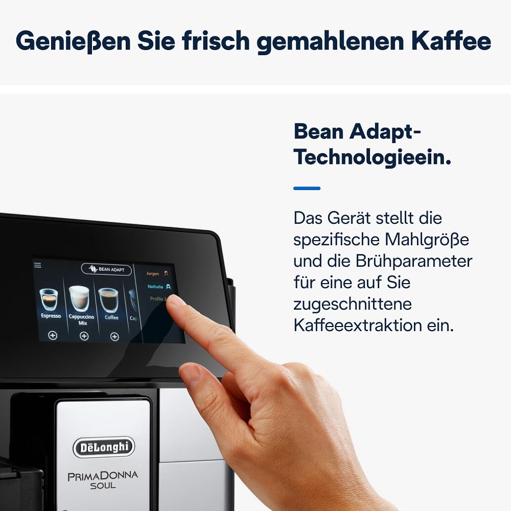 De'Longhi PrimaDonna Soul ECAM 612.55.SB – Vollautomatische Kaffeemaschine, LatteCrema-Milchsystem, Bean Adapt, 18 Rezepte