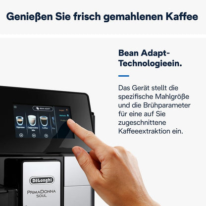 De'Longhi PrimaDonna Soul ECAM 612.55.SB – Vollautomatische Kaffeemaschine, LatteCrema-Milchsystem, Bean Adapt, 18 Rezepte