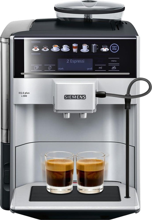 Siemens EQ.6 Plus s300 TE653501DE Kaffeevollautomat, 1500 W, Keramikmahlwerk, Touch-Sensor Bedienung, personalisierte Getränke, Silber