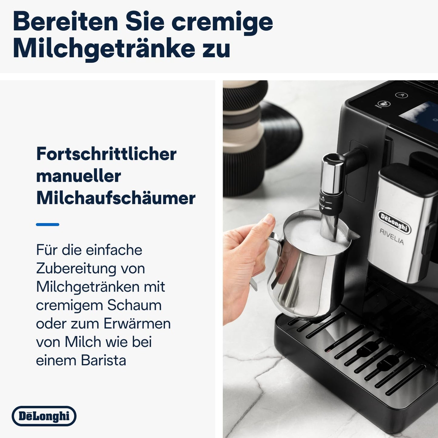 De'Longhi Rivelia EXAM440.55.W Kaffeevollautomat, LatteCrema Milchsystem, Wechselbarer Bohnenbehälter, 16 Getränke