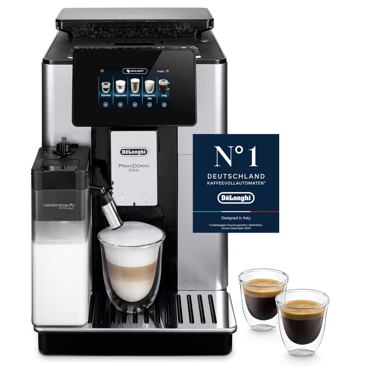 De'Longhi PrimaDonna Soul ECAM 612.55.SB – Vollautomatische Kaffeemaschine, LatteCrema-Milchsystem, Bean Adapt, 18 Rezepte