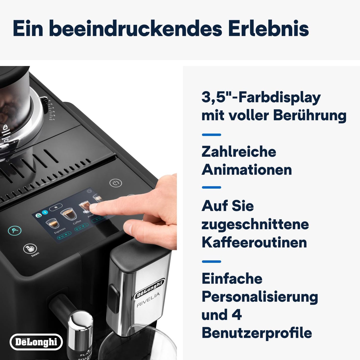 De'Longhi Rivelia EXAM440.55.W Kaffeevollautomat, LatteCrema Milchsystem, Wechselbarer Bohnenbehälter, 16 Getränke