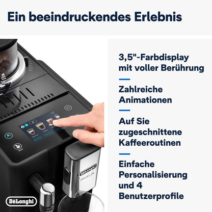 De'Longhi Rivelia EXAM440.55.W Kaffeevollautomat, LatteCrema Milchsystem, Wechselbarer Bohnenbehälter, 16 Getränke