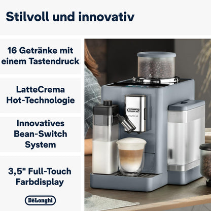 De'Longhi Rivelia EXAM440.55.W Kaffeevollautomat, LatteCrema Milchsystem, Wechselbarer Bohnenbehälter, 16 Getränke