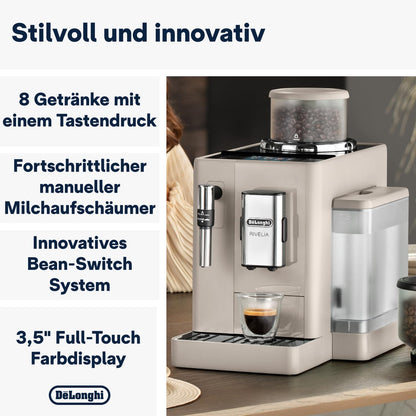 De'Longhi Rivelia EXAM440.55.W Kaffeevollautomat, LatteCrema Milchsystem, Wechselbarer Bohnenbehälter, 16 Getränke