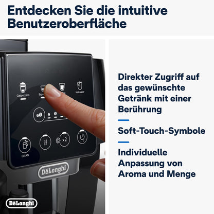 De'Longhi Magnifica S ECAM 22.110.B Kaffeevollautomat, Milchaufschäumer, Direktwahltasten, 2-Tassen-Funktion, 1,8 L Wassertank, Schwarz/Silber