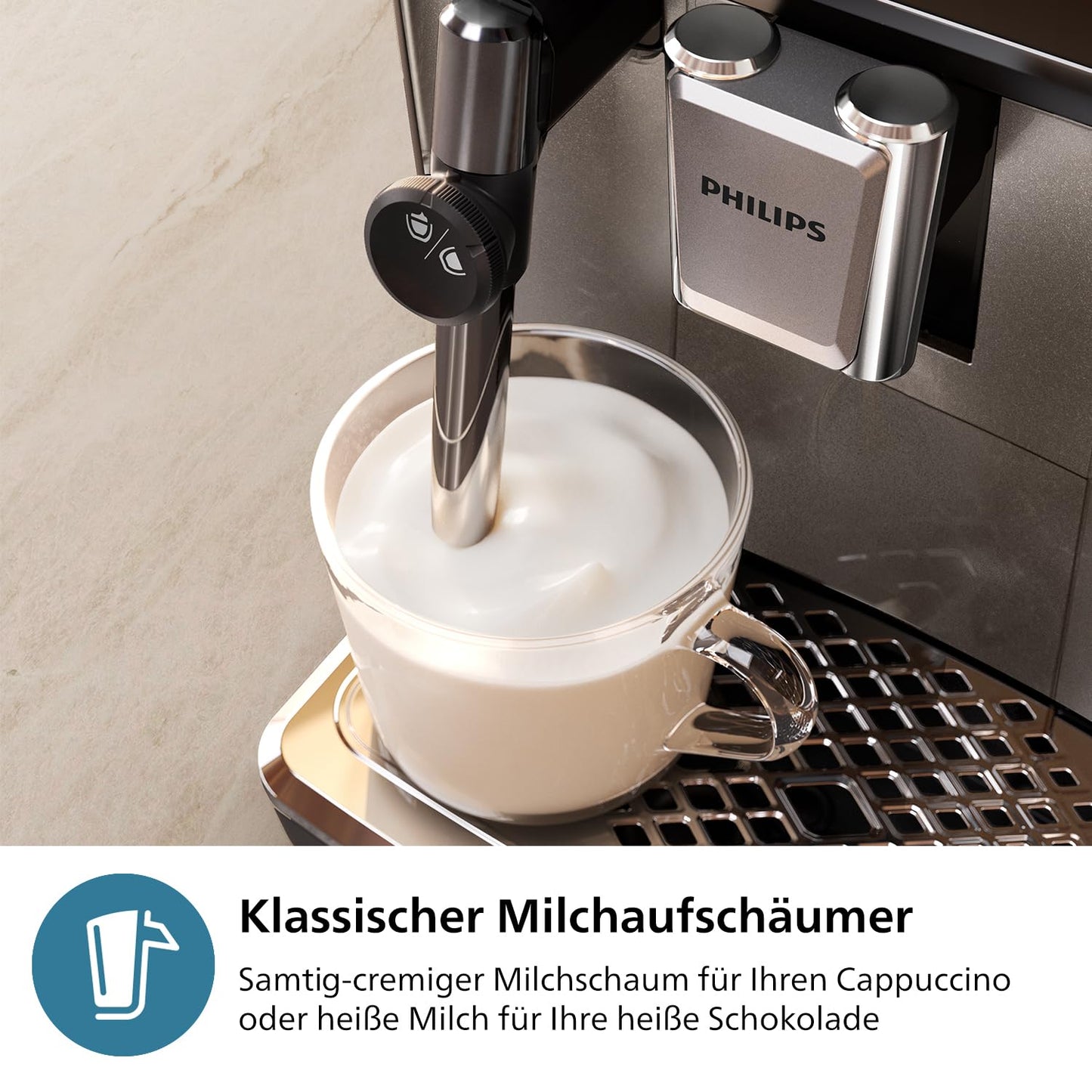 Philips Series 3300 EP3326/90 Kaffeevollautomat, 5 Getränke, Milchaufschäumer, Touchdisplay, Keramikmahlwerk, Schwarzchrom