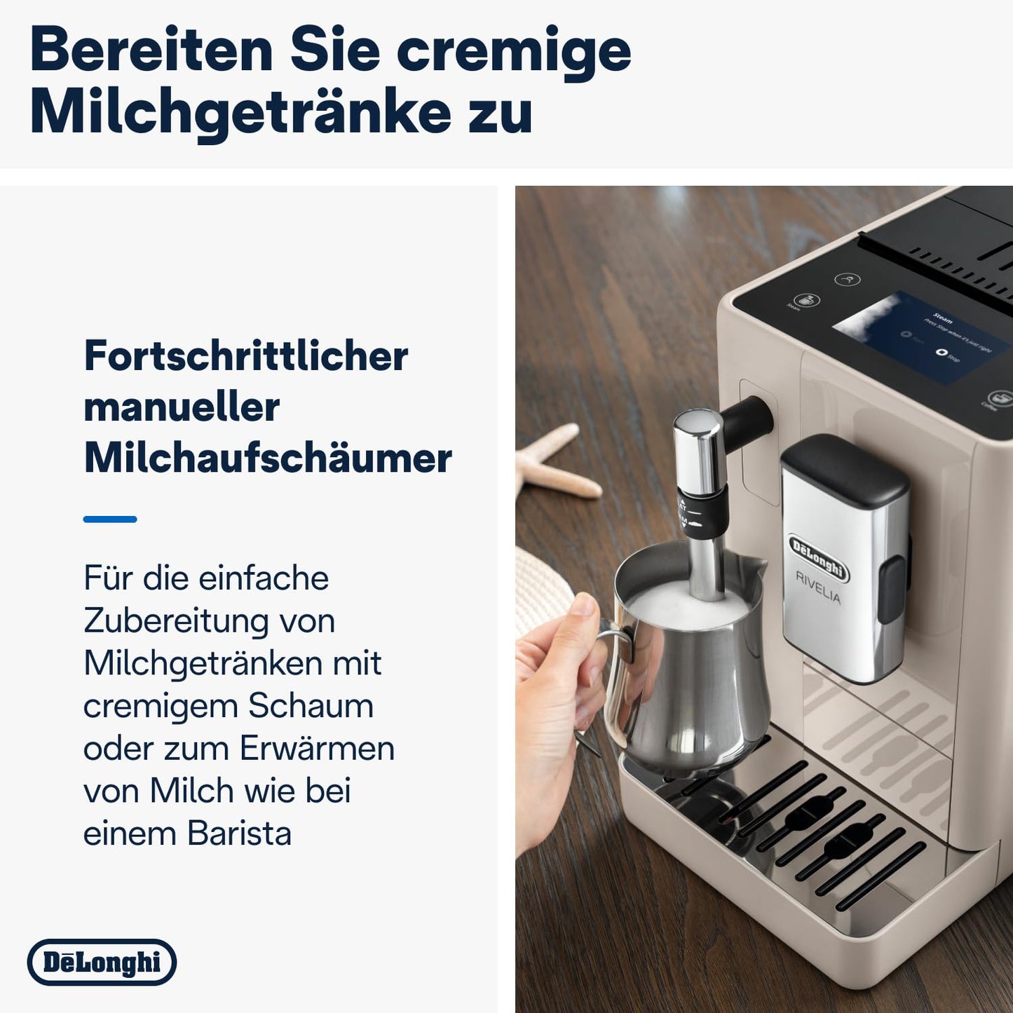 De'Longhi Rivelia EXAM440.55.W Kaffeevollautomat, LatteCrema Milchsystem, Wechselbarer Bohnenbehälter, 16 Getränke