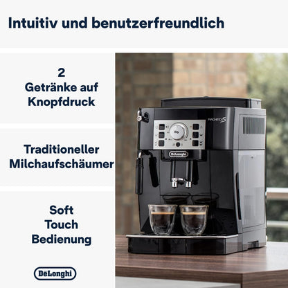 De'Longhi Magnifica S ECAM 22.110.B Kaffeevollautomat, Milchaufschäumer, Direktwahltasten, 2-Tassen-Funktion, 1,8 L Wassertank, Schwarz/Silber