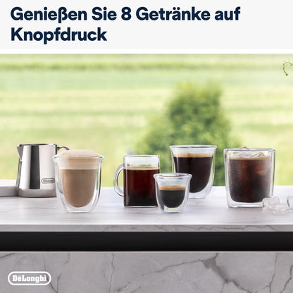 De'Longhi Rivelia EXAM440.55.W Kaffeevollautomat, LatteCrema Milchsystem, Wechselbarer Bohnenbehälter, 16 Getränke