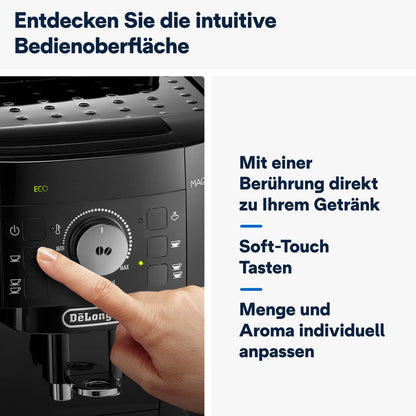 De'Longhi Magnifica S ECAM 22.110.B Kaffeevollautomat, Milchaufschäumer, Direktwahltasten, 2-Tassen-Funktion, 1,8 L Wassertank, Schwarz/Silber