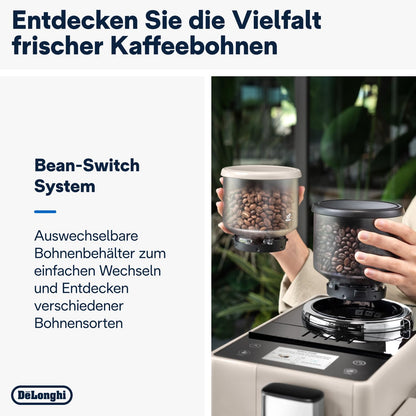 De'Longhi Rivelia EXAM440.55.W Kaffeevollautomat, LatteCrema Milchsystem, Wechselbarer Bohnenbehälter, 16 Getränke