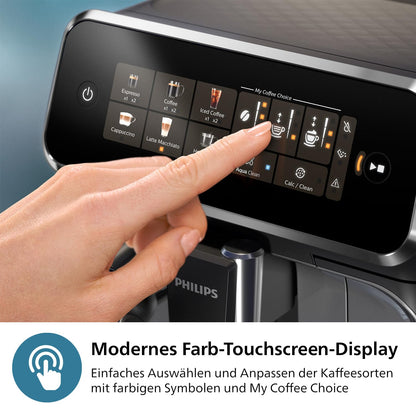 Philips Series 3300 EP3326/90 Kaffeevollautomat, 5 Getränke, Milchaufschäumer, Touchdisplay, Keramikmahlwerk, Schwarzchrom
