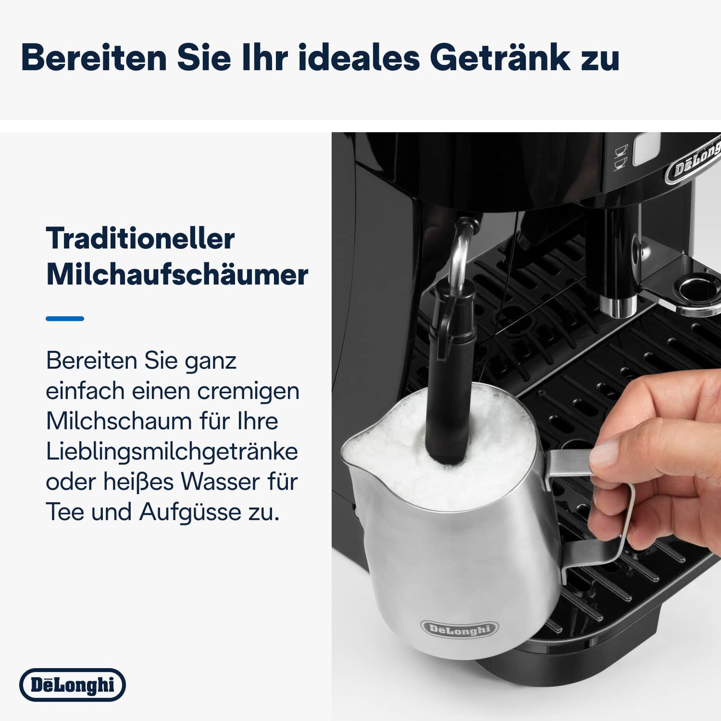 De'Longhi Magnifica S ECAM 22.110.B Kaffeevollautomat, Milchaufschäumer, Direktwahltasten, 2-Tassen-Funktion, 1,8 L Wassertank, Schwarz/Silber