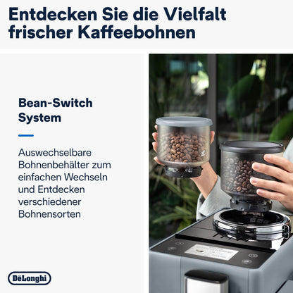 De'Longhi Rivelia EXAM440.55.W Kaffeevollautomat, LatteCrema Milchsystem, Wechselbarer Bohnenbehälter, 16 Getränke