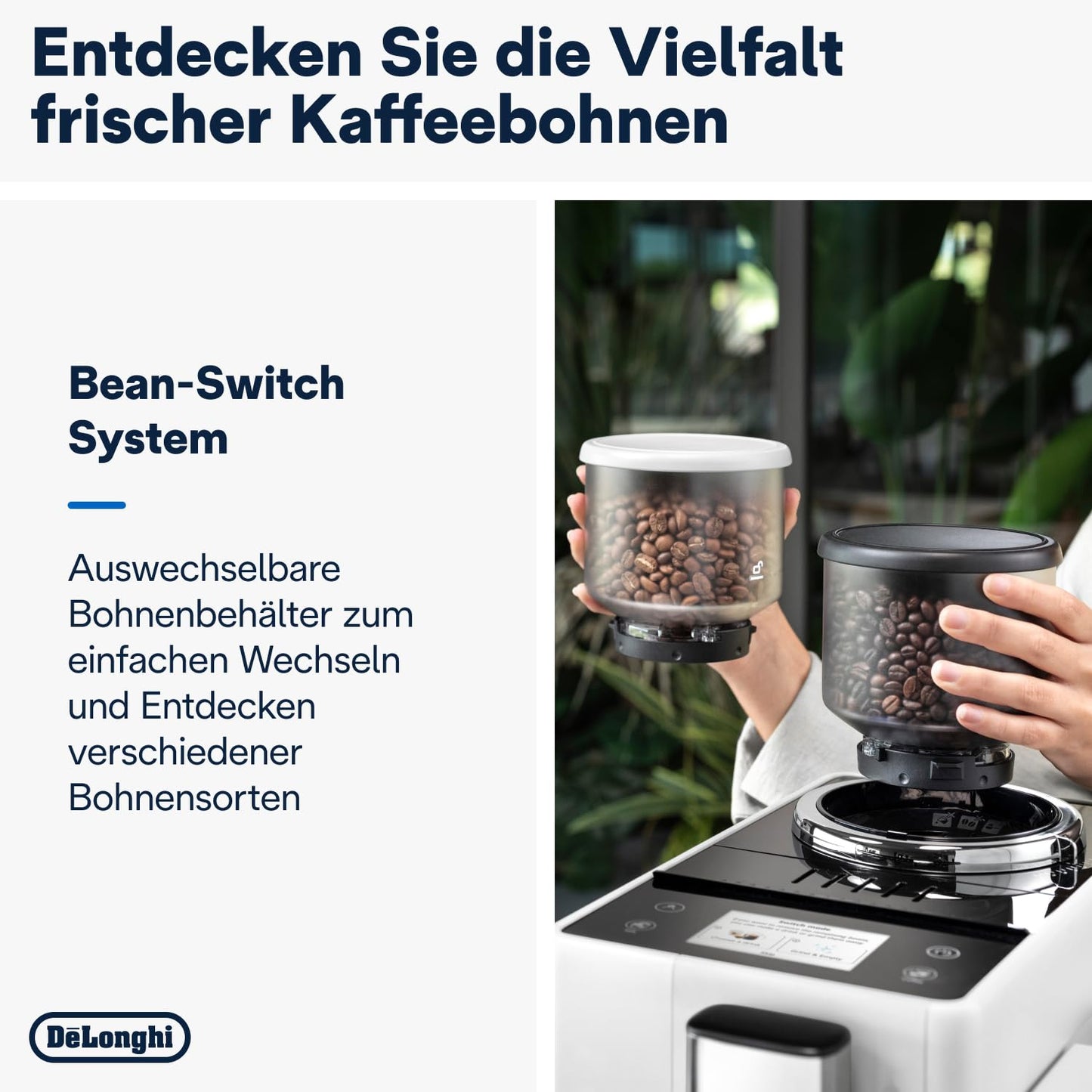 De'Longhi Rivelia EXAM440.55.W Kaffeevollautomat, LatteCrema Milchsystem, Wechselbarer Bohnenbehälter, 16 Getränke