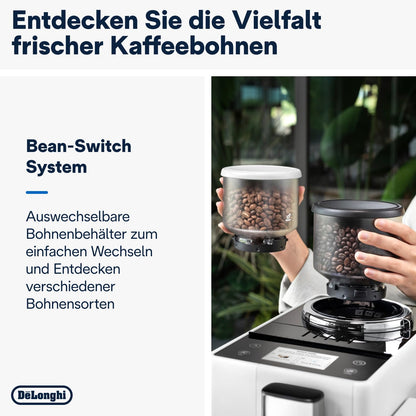 De'Longhi Rivelia EXAM440.55.W Kaffeevollautomat, LatteCrema Milchsystem, Wechselbarer Bohnenbehälter, 16 Getränke
