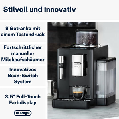 De'Longhi Rivelia EXAM440.55.W Kaffeevollautomat, LatteCrema Milchsystem, Wechselbarer Bohnenbehälter, 16 Getränke