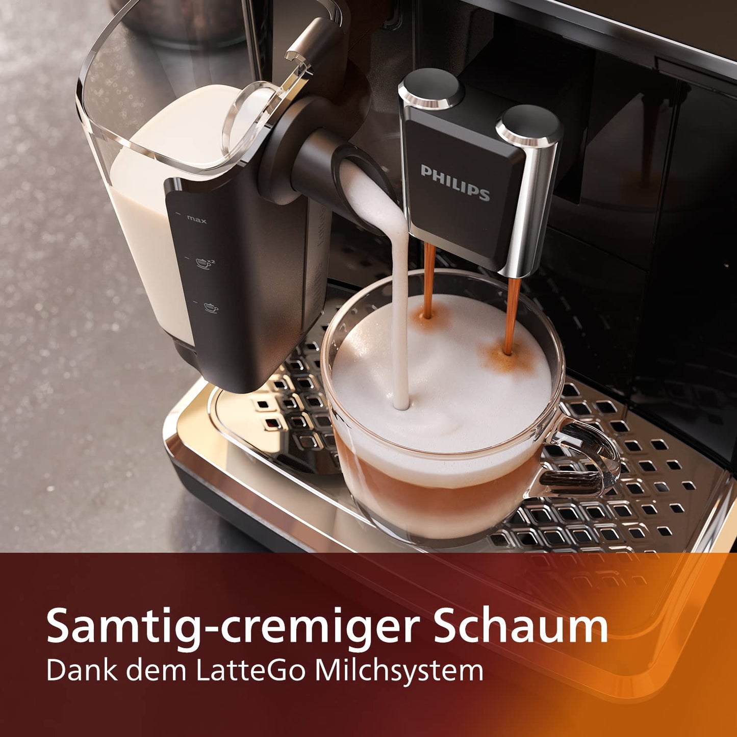 Philips Series 3200 Kaffeevollautomat – LatteGo Milchsystem, 5 Kaffeespezialitäten, Intuitives Touchdisplay, Silber (EP3246/70)