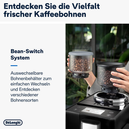 De'Longhi Rivelia EXAM440.55.W Kaffeevollautomat, LatteCrema Milchsystem, Wechselbarer Bohnenbehälter, 16 Getränke