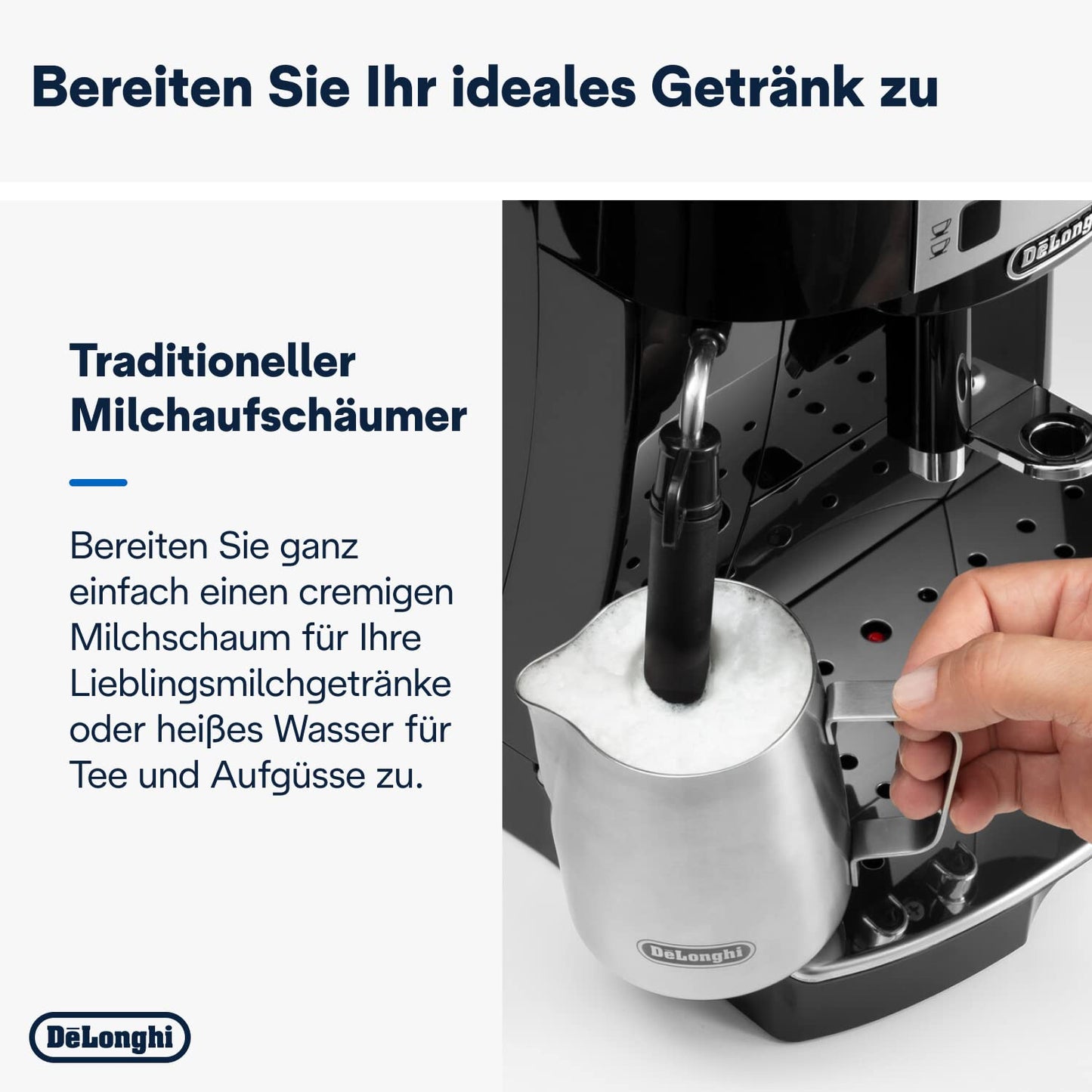 De'Longhi Magnifica S ECAM 22.110.B Kaffeevollautomat, Milchaufschäumer, Direktwahltasten, 2-Tassen-Funktion, 1,8 L Wassertank, Schwarz/Silber