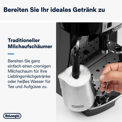 De'Longhi Magnifica S ECAM 22.110.B Kaffeevollautomat, Milchaufschäumer, Direktwahltasten, 2-Tassen-Funktion, 1,8 L Wassertank, Schwarz/Silber