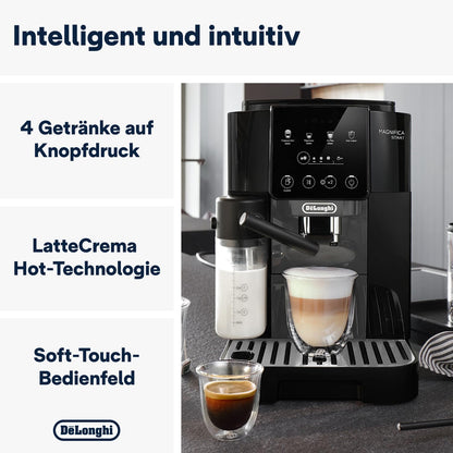 De'Longhi Magnifica S ECAM 22.110.B Kaffeevollautomat, Milchaufschäumer, Direktwahltasten, 2-Tassen-Funktion, 1,8 L Wassertank, Schwarz/Silber