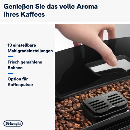 De'Longhi Magnifica S ECAM 22.110.B Kaffeevollautomat, Milchaufschäumer, Direktwahltasten, 2-Tassen-Funktion, 1,8 L Wassertank, Schwarz/Silber