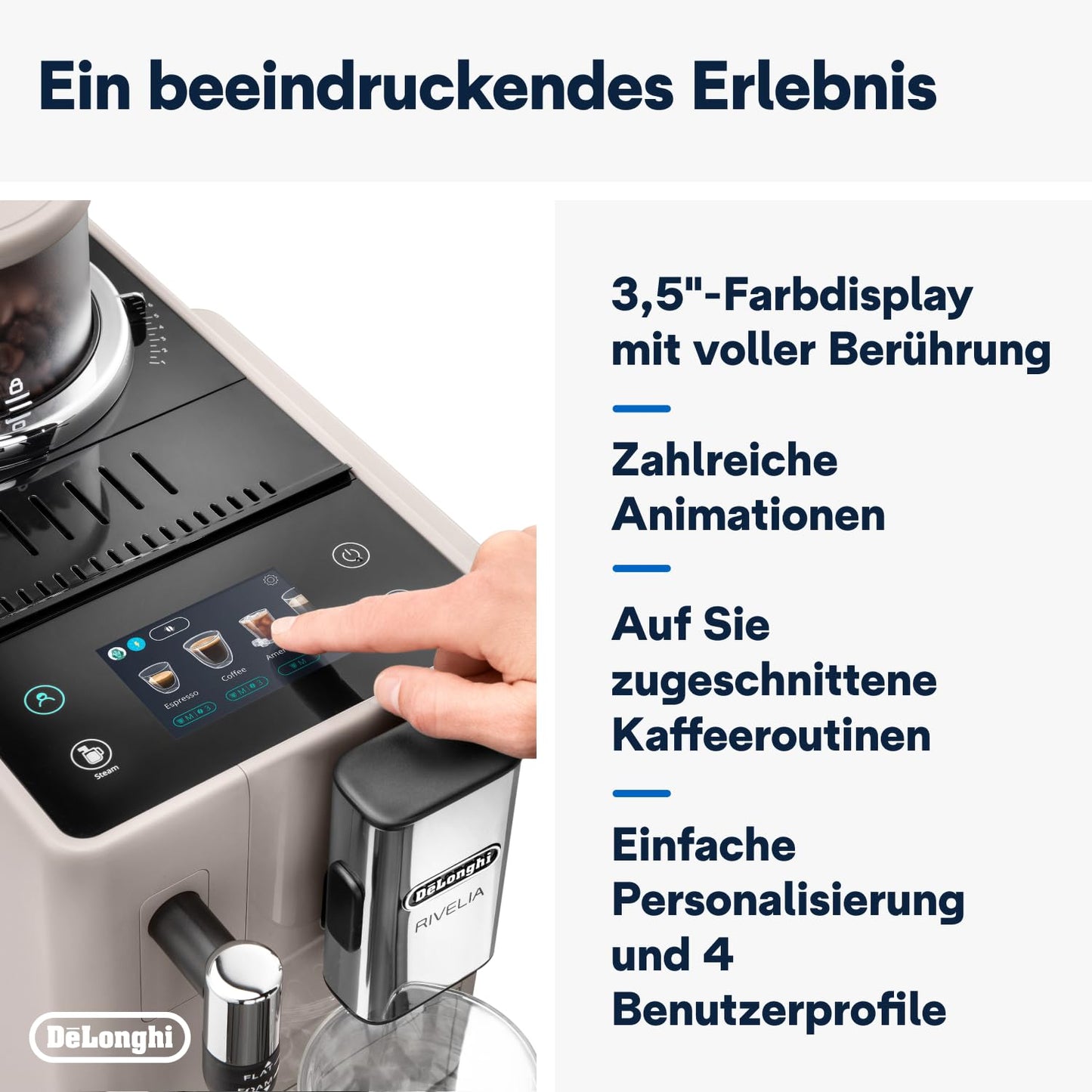 De'Longhi Rivelia EXAM440.55.W Kaffeevollautomat, LatteCrema Milchsystem, Wechselbarer Bohnenbehälter, 16 Getränke