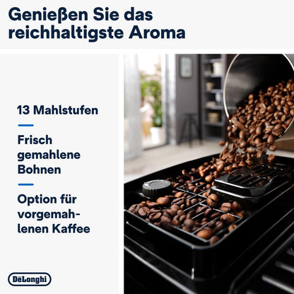 De'Longhi Magnifica S ECAM 22.110.B Kaffeevollautomat, Milchaufschäumer, Direktwahltasten, 2-Tassen-Funktion, 1,8 L Wassertank, Schwarz/Silber