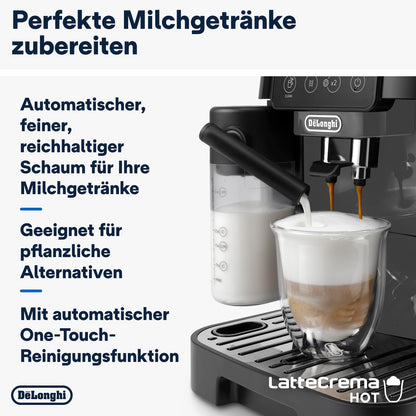 De'Longhi Magnifica S ECAM 22.110.B Kaffeevollautomat, Milchaufschäumer, Direktwahltasten, 2-Tassen-Funktion, 1,8 L Wassertank, Schwarz/Silber