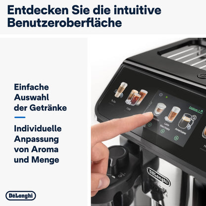 De'Longhi Eletta Explore ECAM452.67.G Kaffeevollautomat mit LatteCrema, Heiße & Kalte Getränke, 3,5" TFT Touchscreen, inkl. Kaffeekanne, Dunkelgrau