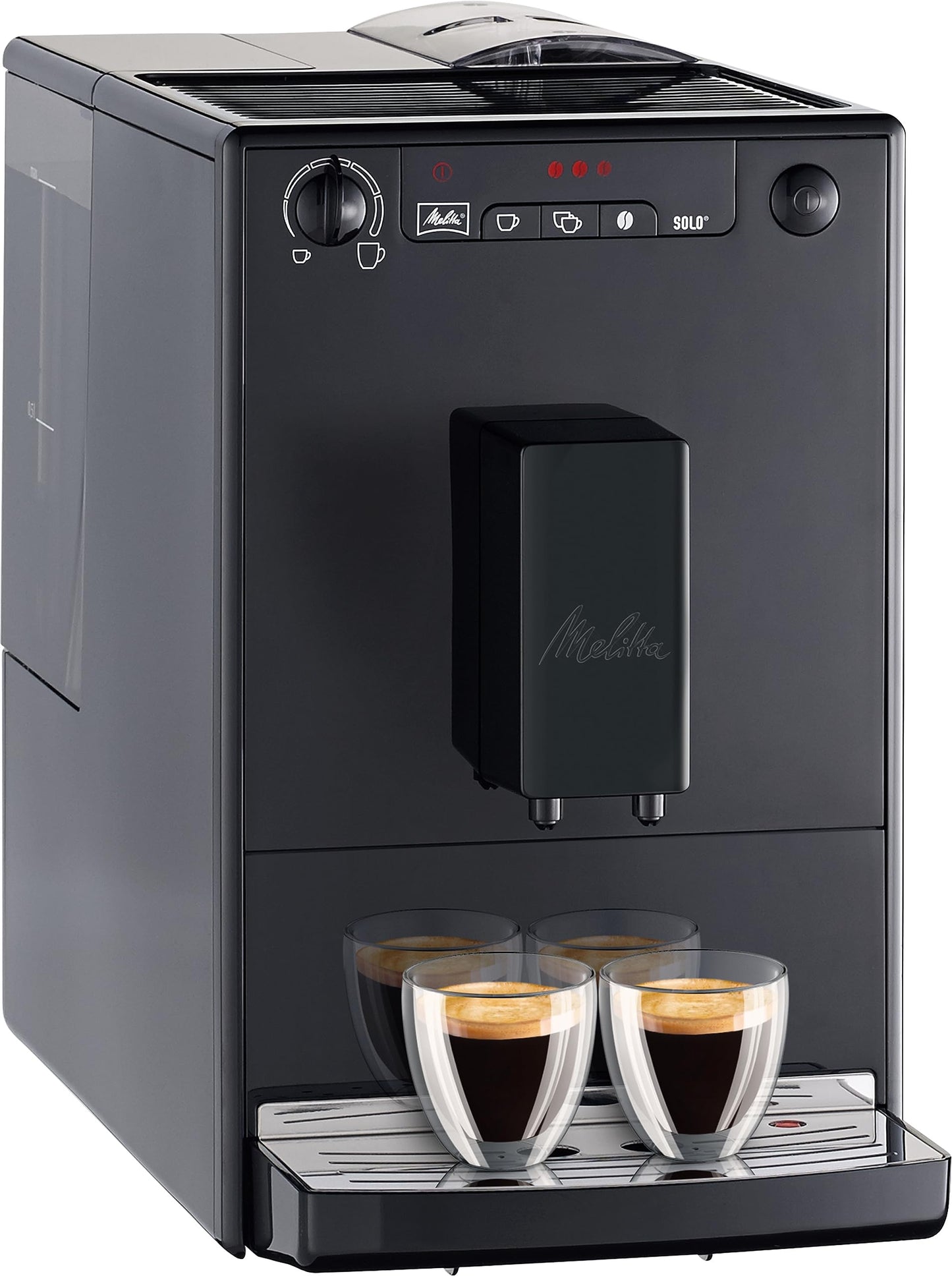 Melitta Solo Kaffeevollautomat, kompakt, höhenverstellbarer Auslauf, abnehmbarer Wassertank, Pure Black