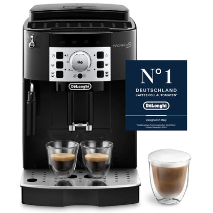 De'Longhi Magnifica S ECAM 22.110.B Kaffeevollautomat, Milchaufschäumer, Direktwahltasten, 2-Tassen-Funktion, 1,8 L Wassertank, Schwarz/Silber