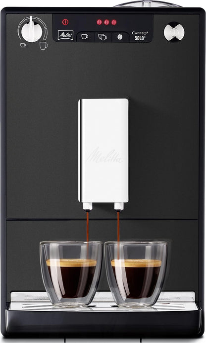 Melitta Solo Kaffeevollautomat, kompakt, höhenverstellbarer Auslauf, abnehmbarer Wassertank, Pure Black