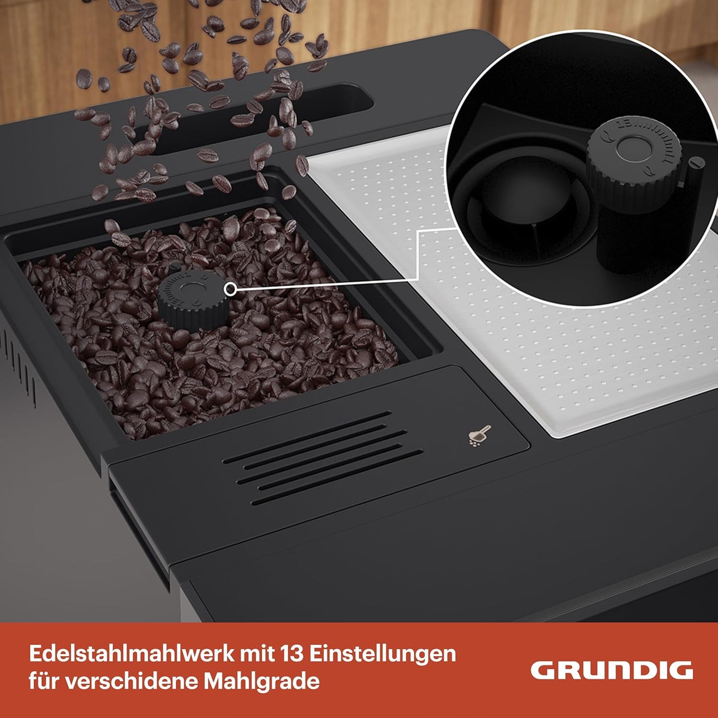 Grundig KVA 6230 Kaffeevollautomat – 19 Bar, 13 Mahlgrade, Edelstahlmahlwerk, 250 g Bohnenbehälter, 2 L Wassertank, Touch-Display, Schwarz