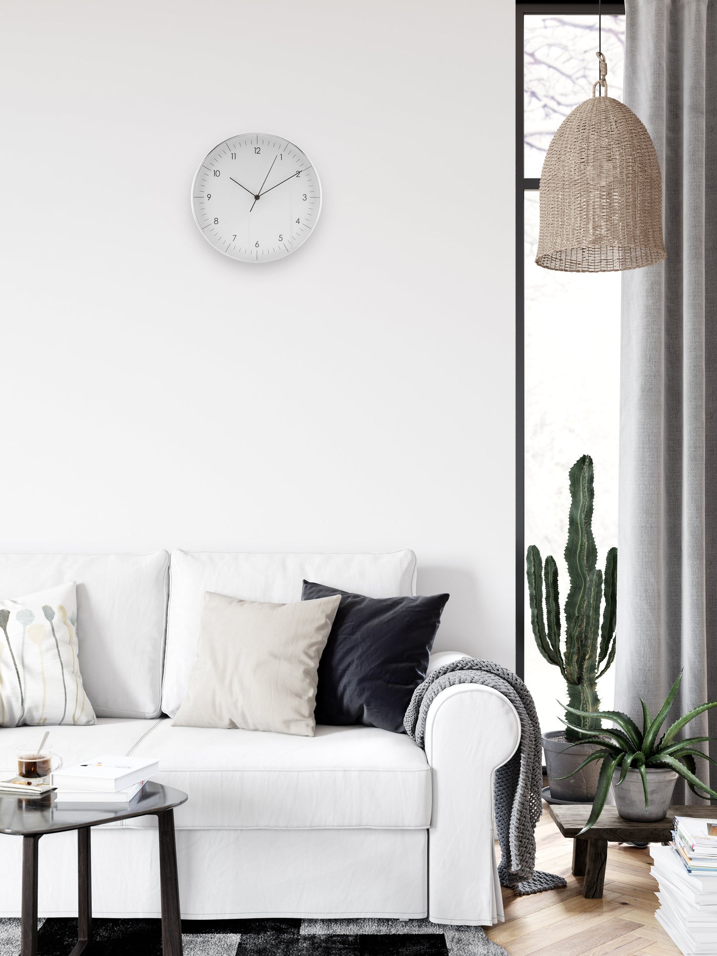 Große Wanduhr, Weiß und Silber